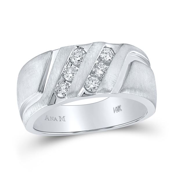 Round Diamond Wedding Double Row Band Ring 1/2 Cttw 14KT White Gold
