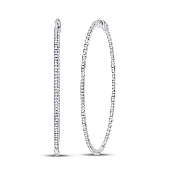 Round Diamond Hoop Earrings 2-1/2 Cttw 14KT White Gold