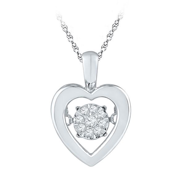 Round Diamond Moving Twinkle Heart Pendant 1/20 Cttw 10KT White Gold