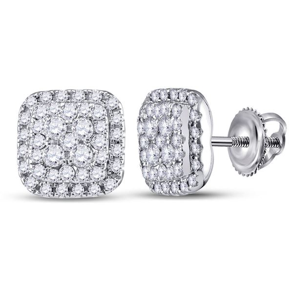Round Diamond Square Earrings 1/2 Cttw 14KT White Gold
