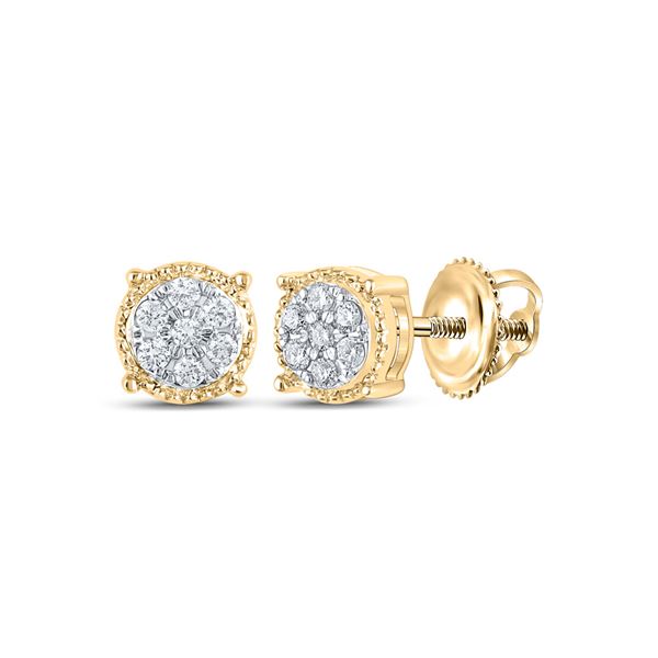 Round Diamond Flower Cluster Earrings 1/6 Cttw 10KT Yellow Gold