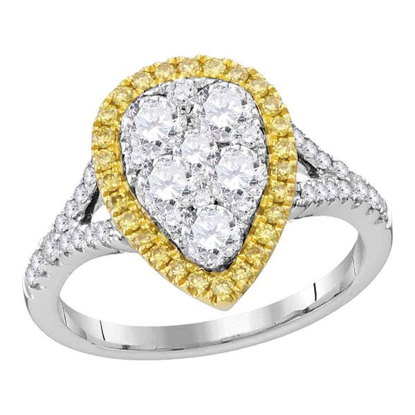 Round Yellow Diamond Teardrop Ring 1-1/2 Cttw 18KT White Gold