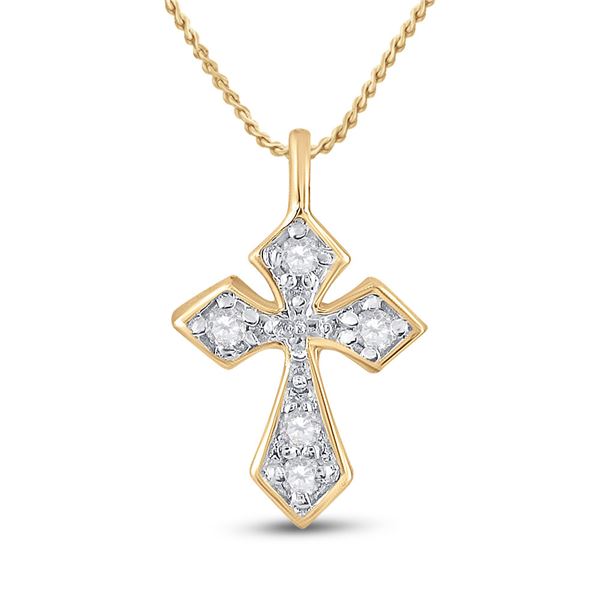 Round Diamond Cross Pendant 1/20 Cttw 10KT Yellow Gold