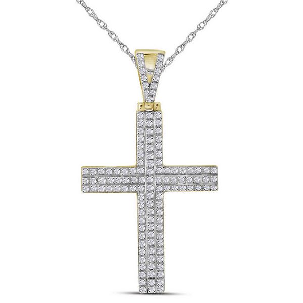 Round Diamond Cross Charm Pendant 1/3 Cttw 10KT Yellow Gold