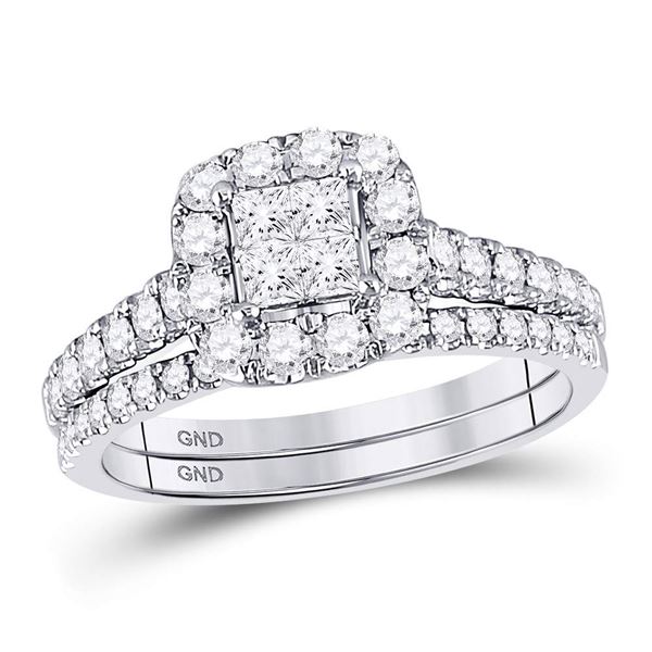 Bridal Wedding Ring Band Set 1 Cttw 14KT White Gold