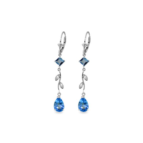 Genuine 3.97 ctw Blue Topaz & Diamond Earrings 14KT White Gold - REF-44K9V