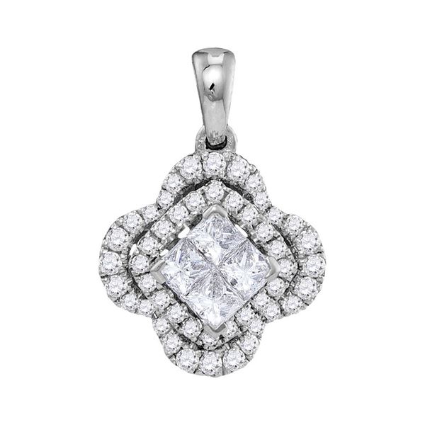 Princess Diamond Cluster Pendant 3/4 Cttw 14KT White Gold