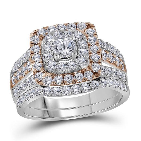 Diamond Bridal Wedding Ring Band Set 1-1/2 Cttw 14KT Two-tone Gold