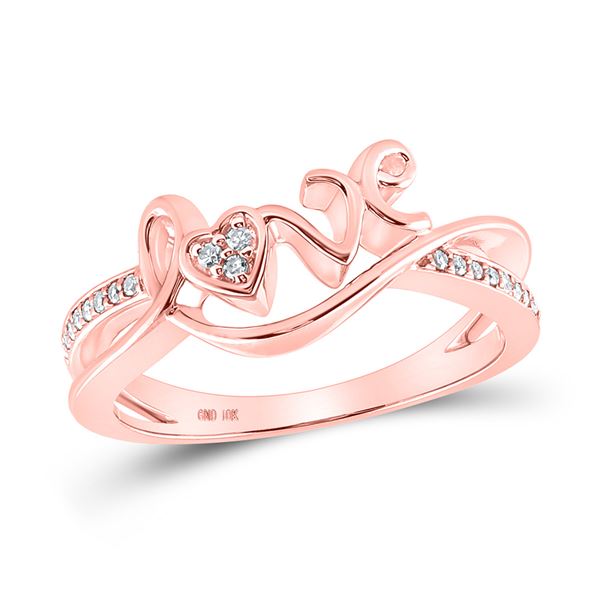 Round Diamond Love Heart Ring 1/12 Cttw 10KT Rose Gold