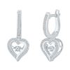 Image 1 : Round Diamond Heart Dangle Hoop Earrings 1/4 Cttw 10KT White Gold