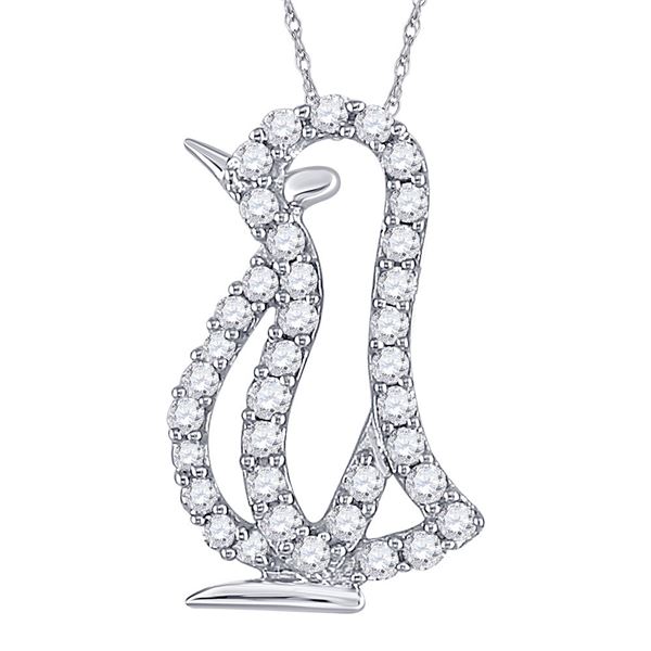 Round Diamond Penguin Bird Animal Pendant 1/6 Cttw 10KT White Gold