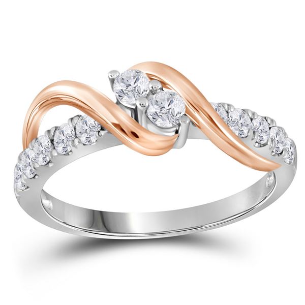 Diamond 2-stone Bridal Wedding Engagement Ring 1/2 Cttw 14KT Two-tone Gold
