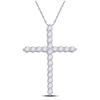 Image 1 : Round Diamond Cross Pendant 1-1/2 Cttw 14KT White Gold