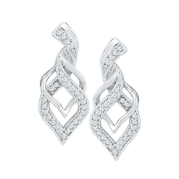 Round Diamond Twist Spade Stud Earrings 1/5 Cttw 10KT White Gold
