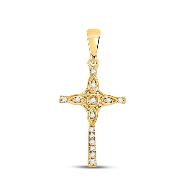 Round Diamond Cross Pendant 1/12 Cttw 10KT Yellow Gold