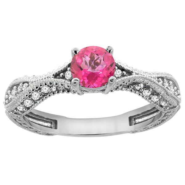 0.81 CTW Pink Topaz & Diamond Ring 14K White Gold - REF-67Y8V