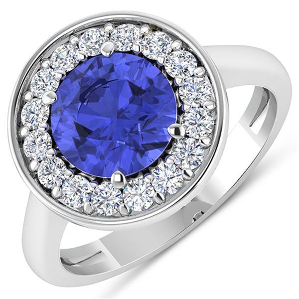 Natural 2.58 CTW Tanzanite & Diamond Ring 14K White Gold - REF-101K7W