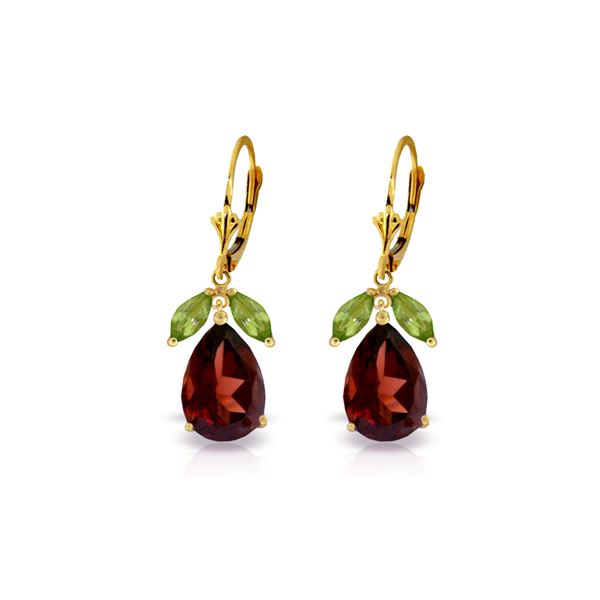 Genuine 13 ctw Garnet & Peridot Earrings 14KT Yellow Gold - REF-71M3T