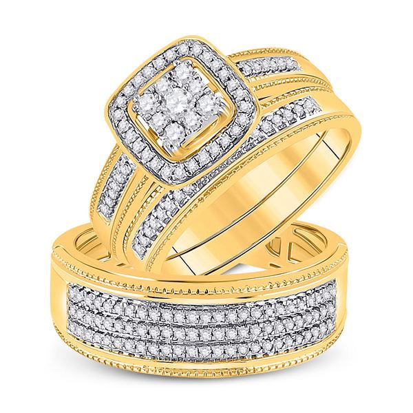 Diamond Square Matching Wedding Set 5/8 Cttw 10KT Yellow Gold