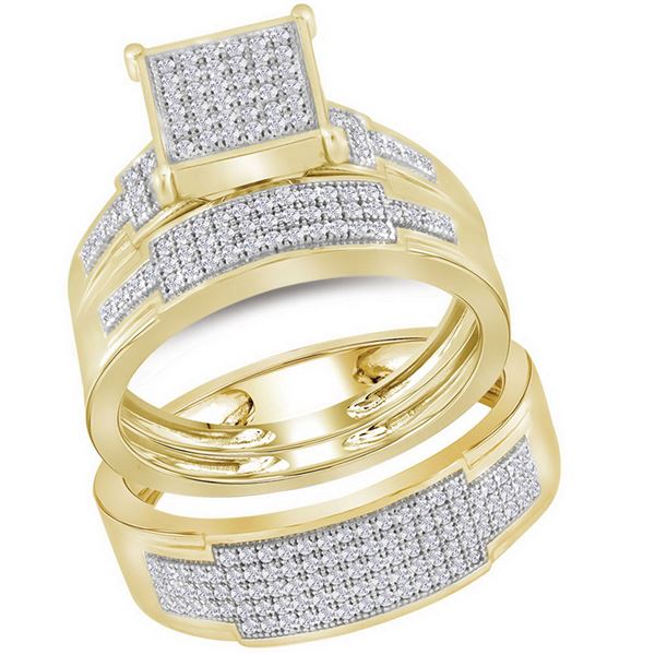 Diamond Square Matching Wedding Set 1/2 Cttw 10KT Yellow Gold