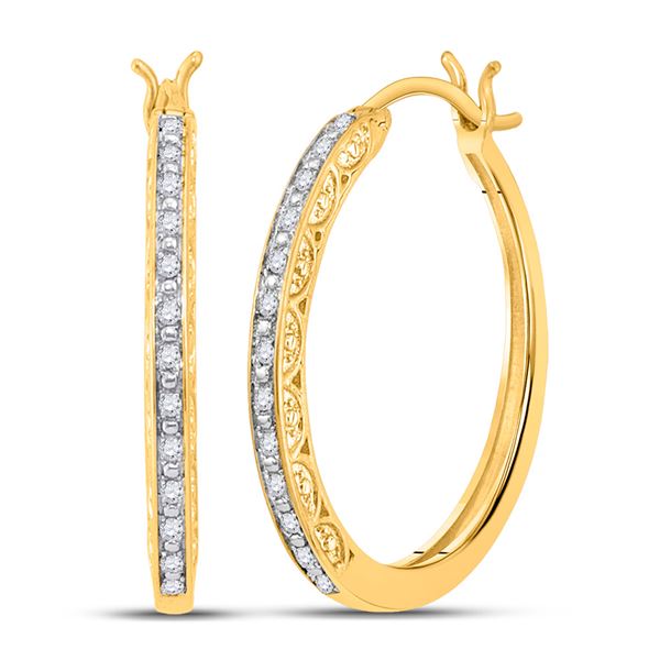 Round Diamond Hoop Earrings 1/6 Cttw 10KT Yellow Gold