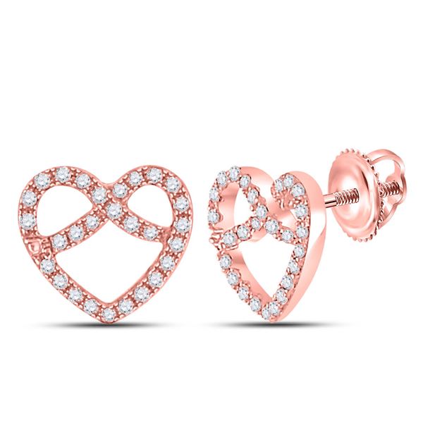 Round Diamond Pretzel Heart Earrings 1/6 Cttw 10KT Rose Gold