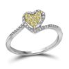 Image 1 : Round Yellow Color Enhanced Diamond Heart Ring 1/4 Cttw 10KT White Gold