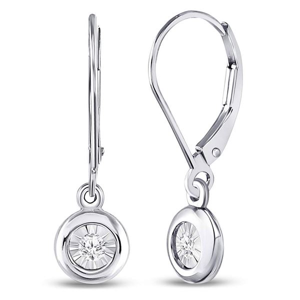 Round Diamond Illusion Dangle Leverback Earrings 1/20 Cttw 10KT White Gold