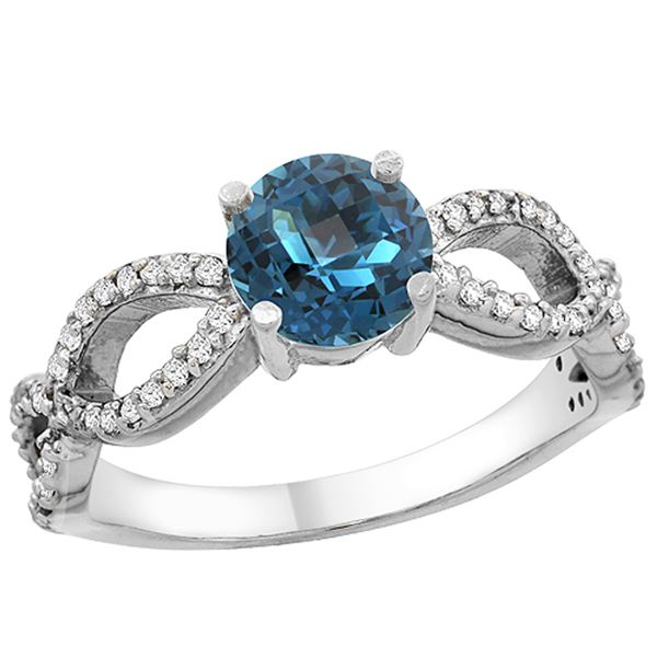 1.25 CTW London Blue Topaz & Diamond Ring 14K White Gold - REF-50V2R