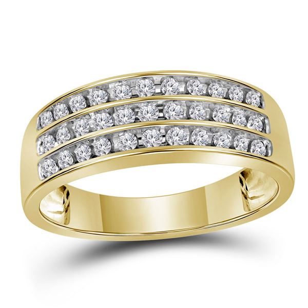 Round Diamond Wedding 3-Row Band Ring 1/2 Cttw 10KT Yellow Gold