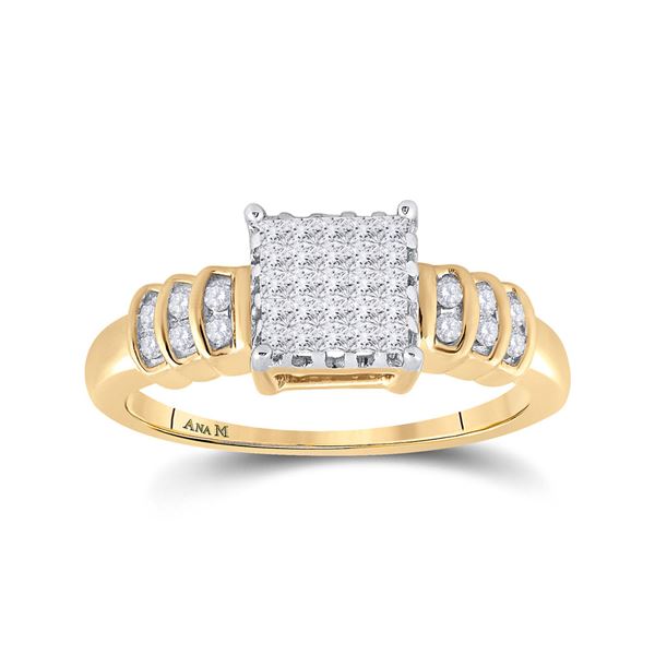 Princess Diamond Square Cluster Ring 1/3 Cttw 14KT Yellow Gold