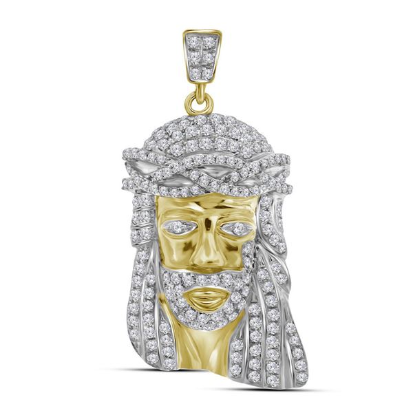 Round Diamond Jesus Face Charm Pendant 3/4 Cttw 10KT Yellow Gold