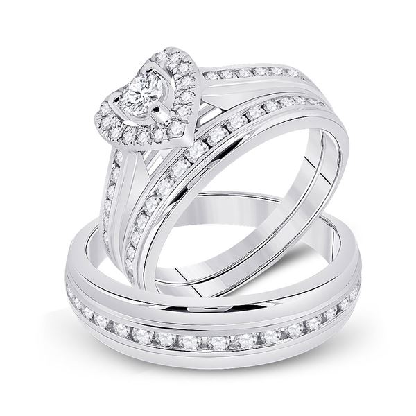 Diamond Heart Matching Wedding Set 1 Cttw 10KT White Gold