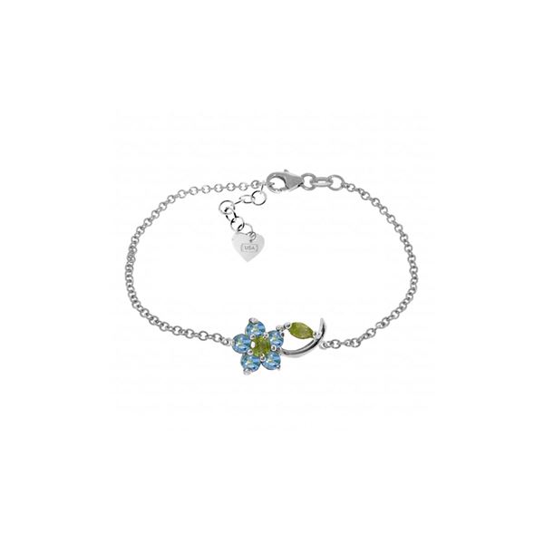Genuine 0.87 ctw Blue Topaz & Peridot Bracelet 14KT White Gold - REF-50M5T