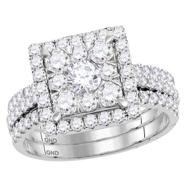Diamond Square Bridal Wedding Ring Band Set 2 Cttw 14KT White Gold