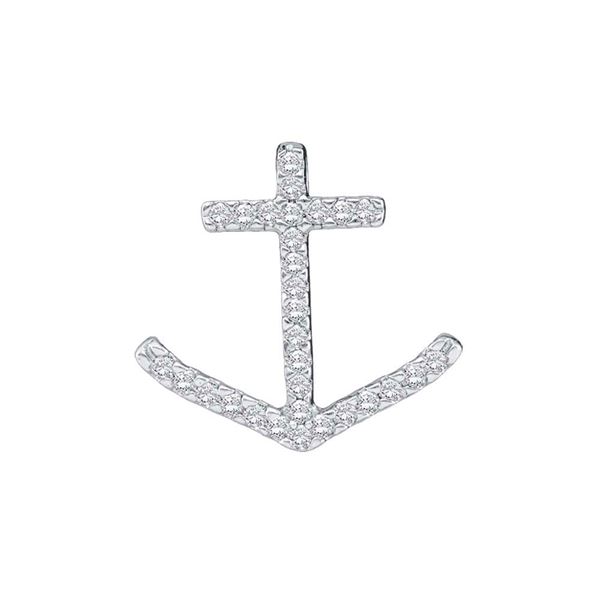 Round Diamond Anchor Nautical Pendant 1/4 Cttw 10KT White Gold