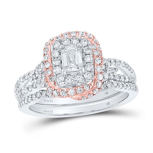 Bridal Wedding Ring Band Set 1 Cttw 14KT Two-tone Gold