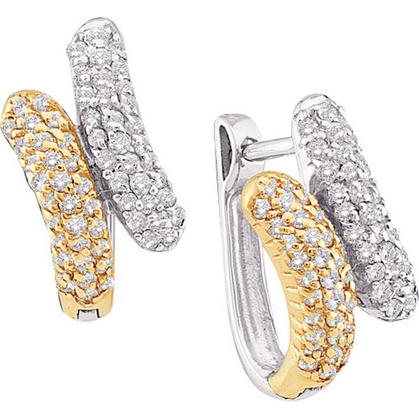 Round Diamond Bypass Huggie Earrings 1/2 Cttw 14KT Two-tone Gold