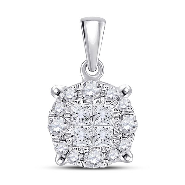 Princess Diamond Fashion Cluster Pendant 1/4 Cttw 14KT White Gold