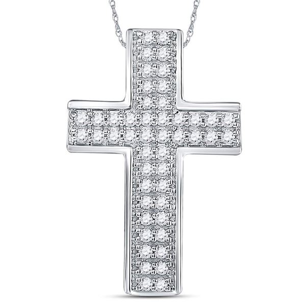 Round Diamond Cross Pendant 1/2 Cttw 14KT White Gold