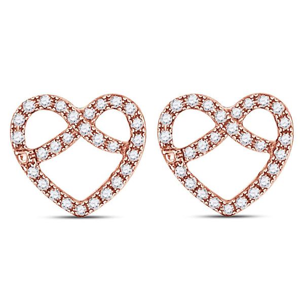 Round Diamond Pretzel Heart Earrings 1/6 Cttw 14KT Rose Gold