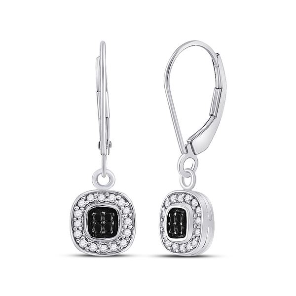 Round Black Color Enhanced Diamond Square Dangle Earrings 1/4 Cttw 14KT White Gold