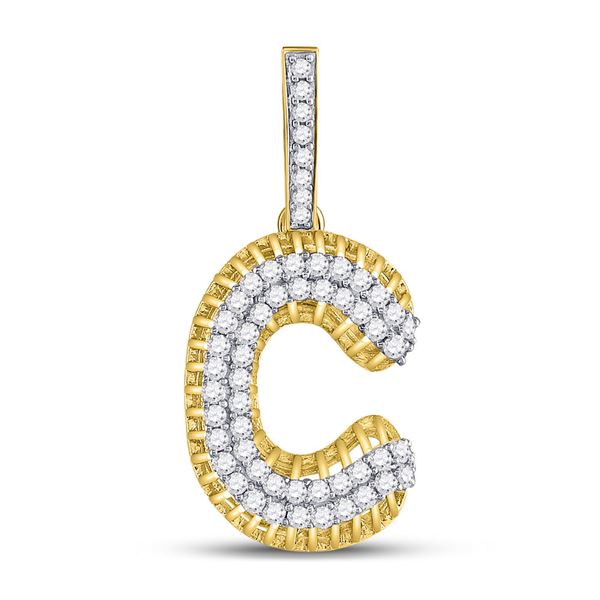 Round Diamond C Letter Charm Pendant 1-1/5 Cttw 10KT Yellow Gold