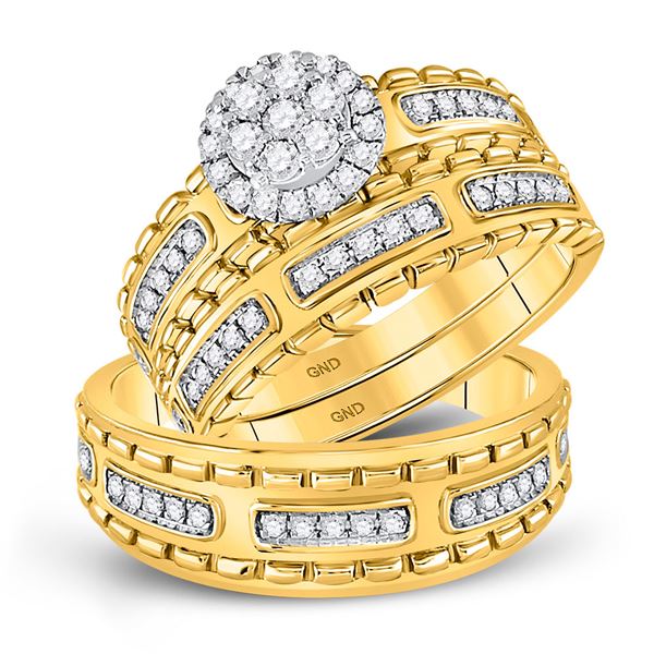 Diamond Cluster Matching Wedding Set 5/8 Cttw 14KT Yellow Gold