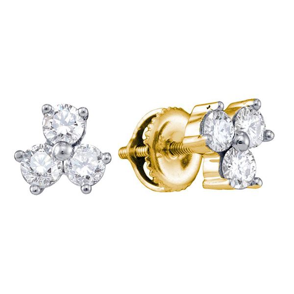 Round Diamond 3-stone Earrings 3/4 Cttw 14KT Yellow Gold
