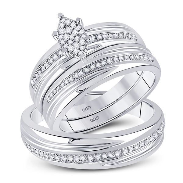 Diamond Cluster Matching Wedding Set 1/4 Cttw 10KT White Gold