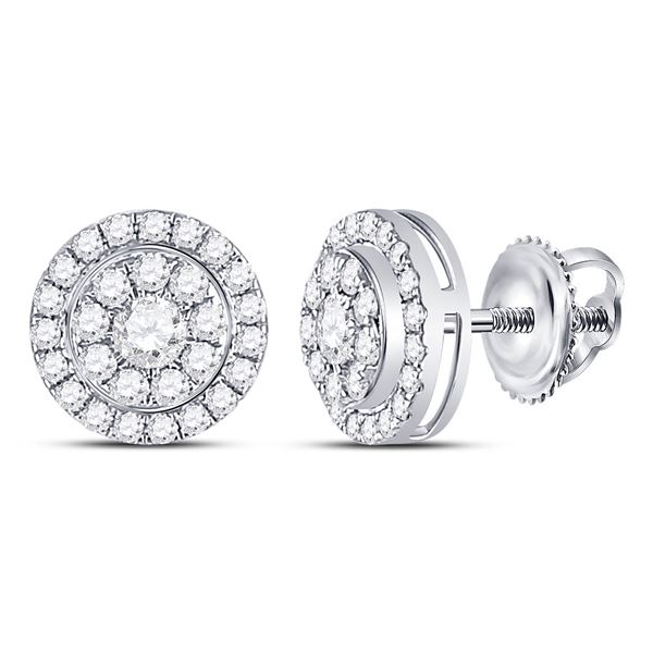 Round Diamond Solitaire Cluster Stud Earrings 1/2 Cttw 14KT White Gold