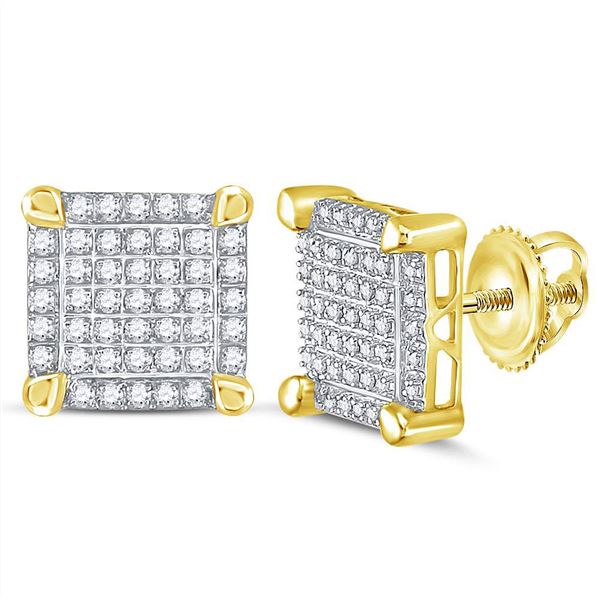 Round Diamond Square Cluster Stud Earrings 1/4 Cttw 10KT Yellow Gold