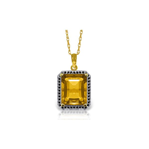 Genuine 5.4 ctw Citrine & Black Diamond Necklace 14KT Yellow Gold - REF-68K4V