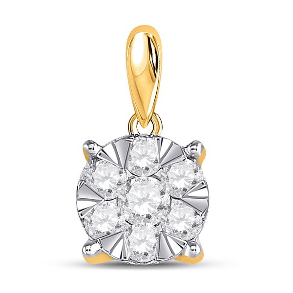 Round Diamond Flower Cluster Pendant 1/2 Cttw 14KT Yellow Gold